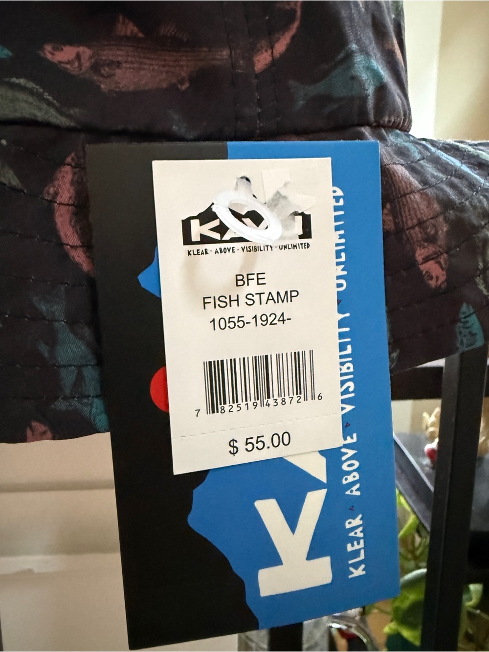 Kavu Fish Stamp Bucket Hat in Black with Teal and Pink Fish - Picture 3 of 8